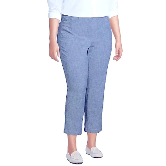 LAND’S END ~ Chambray Elastic-Waist Cropped Pants ~ Mid-Rise ~ Size 16P - Picture 1 of 9